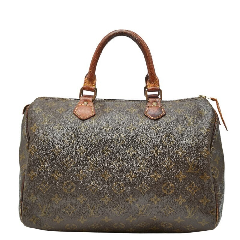 Louis Vuitton Monogram Speedy Handbag Boston Bag Travel Brown Leather
